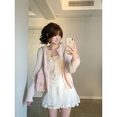 批发法式慵懒风黄色针织开衫女秋季新款温柔风洋气宽松独特漂亮毛衣潮