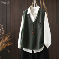 批发秋装短款宽松叠穿马甲背心<b class='q'>女</b>纯色棉线V领套头无袖百搭毛衣打底