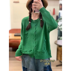 批发秋装新款外搭圆领纯色提花棉线针织<b class='q'>开衫</b>女韩版宽松长袖毛衣百搭