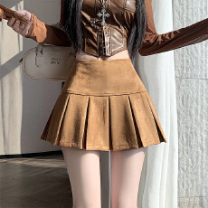 批发<b class='q'>实拍</b>复古辣妹鹿皮绒百褶短裙2025年秋高腰百搭包臀A字半身裙裤裙