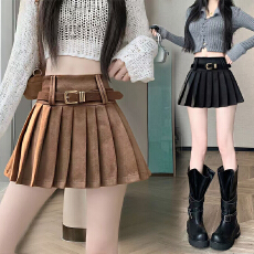批发<b class='q'>实拍</b>麂皮绒半身裙女2025秋冬高腰A字裙百搭百褶裙遮跨显瘦短裙子
