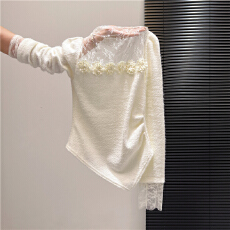 批发实拍5025新款网纱洋气堆堆领立体花朵加厚内搭打底上衣小衫