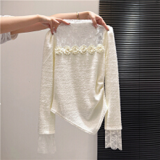 批发实拍5025新款网纱洋气堆堆领立体花朵加厚内搭打底上衣小衫