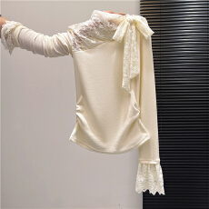 批发实拍欧阳喜南法少女蕾丝钩花<b class='q'>长袖</b>针织T恤女装秋季<b class='q'>打底衫</b>内搭上衣