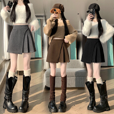 批发<b class='q'>实拍</b>韩版毛呢短裙女秋冬新款时尚百搭a字不规则毛呢半身