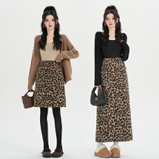 批发实拍美式复古豹纹毛呢半身裙女秋冬新款羊羔毛加厚裙子五分短裙