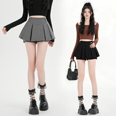 批发实拍辣妹西装女春夏款学院风jk高腰a字百褶裙裤裙防走光短裙
