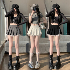 批发实拍蕾丝拼接百褶裙<b class='q'>女</b>2026春季新款蝴蝶结开叉A字半身裙超短<b class='q'>裙裤</b>