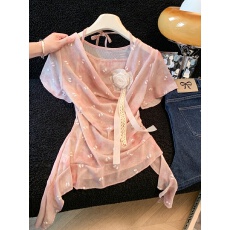 批发夏日温柔色系露肩碎花超仙<b class='q'>时尚</b>甜美上衣百搭