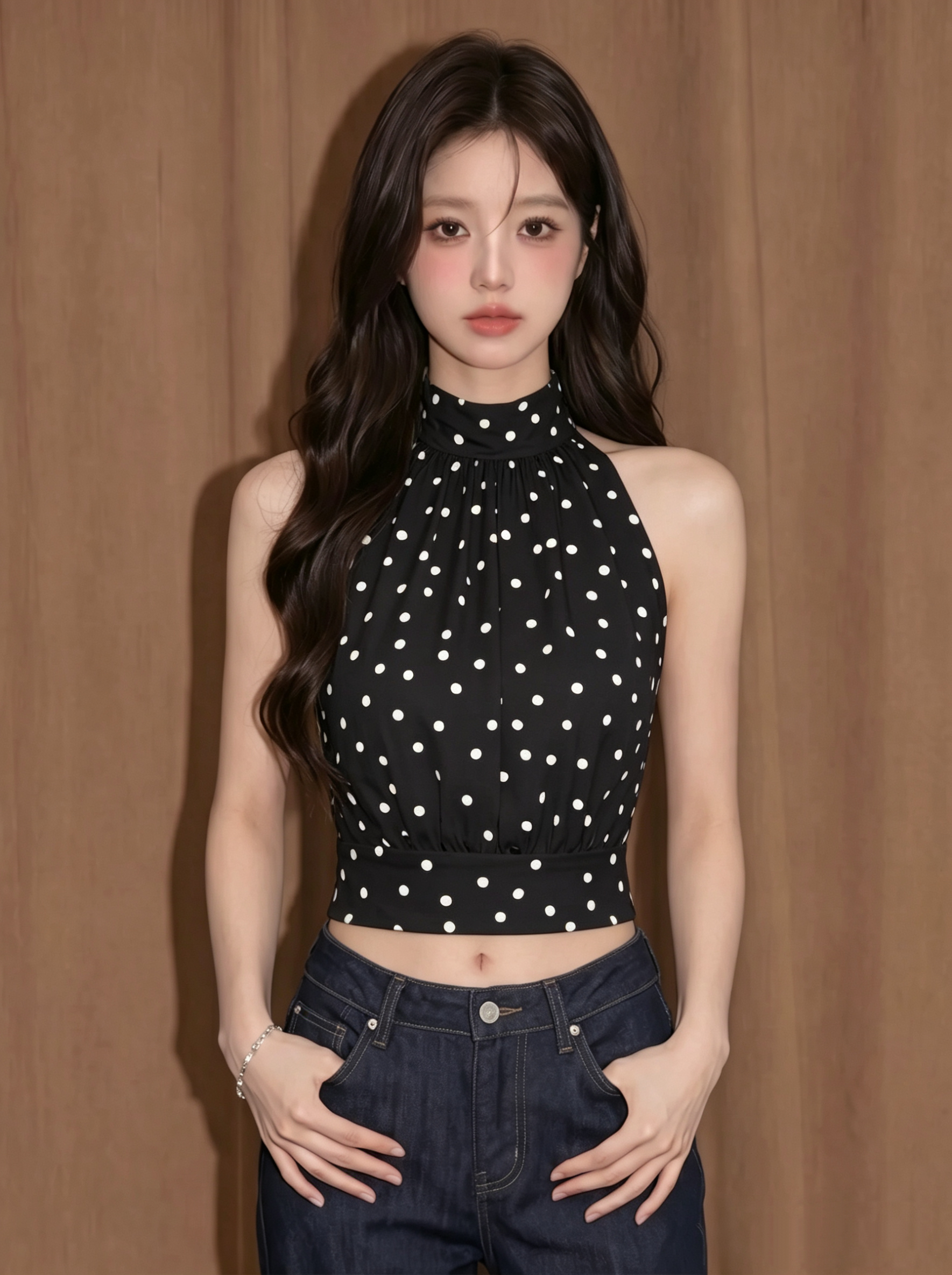 실사 작은 대중 디자인 고급 센스 도트 무늬 작은 셔츠 여성 여름 2026 새로운 행침 목 스트랩 쇼트 스타일 민소매 맨위