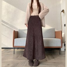 批发<b class='q'>复古</b>咖色鱼尾裙半身裙女秋冬季松紧高腰显瘦休闲垂感a字包臀长裙