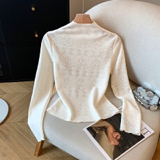 批发实拍波西米亚风提花<b class='q'>蕾丝</b>2025秋冬季新款女装木耳边拼接半高领上衣