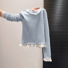 批发实拍2025年秋冬新款<b class='q'>韩版</b>修身甜美减龄显瘦休闲百搭花边套头<b class='q'>毛衣</b>