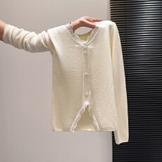 批发实拍蕾丝花边V领针织衫女2025新款韩版<b class='q'>修身</b>显瘦长袖打底内搭上衣