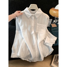 批发实拍夏新款防晒长袖衬衫女简约设计感休闲上衣女空调衫