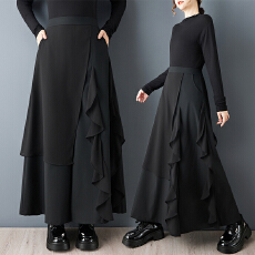 批发实拍春夏新款暗黑风拼接不规则九分裤时尚百搭层次感假两件裤裙