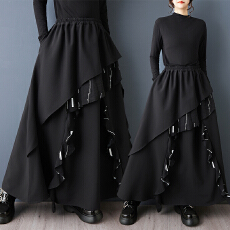 批发实拍春装新款暗黑风印花拼接半身裙时尚<b class='q'>百搭</b>不规则中长款A字裙