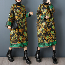 批发实拍<b class='q'>春秋</b>新款中国风轻奢重工织金提花双层外套撞色显瘦气质<b class='q'>连衣裙</b>