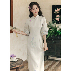 批发夏季鸢尾新中式改良绝美气质短袖旗袍2025<b class='q'>春</b>秋新款年轻款