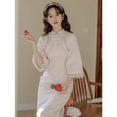 批发大袖旗袍少女粉色2025<b class='q'>秋</b>季新款复古国风新中式气质连衣裙