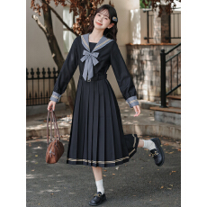 批发学院少女JK<b class='q'>制服</b>日系<b class='q'>海军</b>领长袖水手服连衣裙甜美显瘦中长款裙子