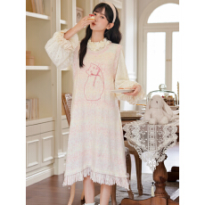 批发可爱甜美粉色小猫毛衣裙秋冬长款宽松减龄无袖毛呢<b class='q'>背心</b>连衣裙