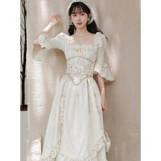 批发天使的摇篮 法式复古宫廷设计感白色<b class='q'>连衣裙</b>腰封早秋套装