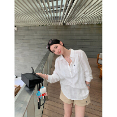 批发简心画报白色全棉透气衬衫女薄款防晒上衣