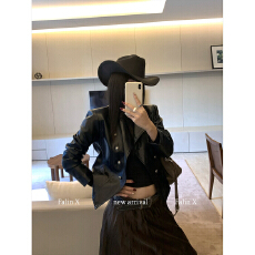 批发双排扣立领不规则设计感<b class='q'>机车</b>风休闲外套女