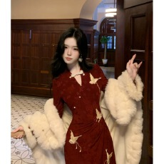 批发【12/08 20:00 限时95折】赤羽琉璃 新中式<b class='q'>改良</b>彩蝶提花收腰<b class='q'>旗袍</b>