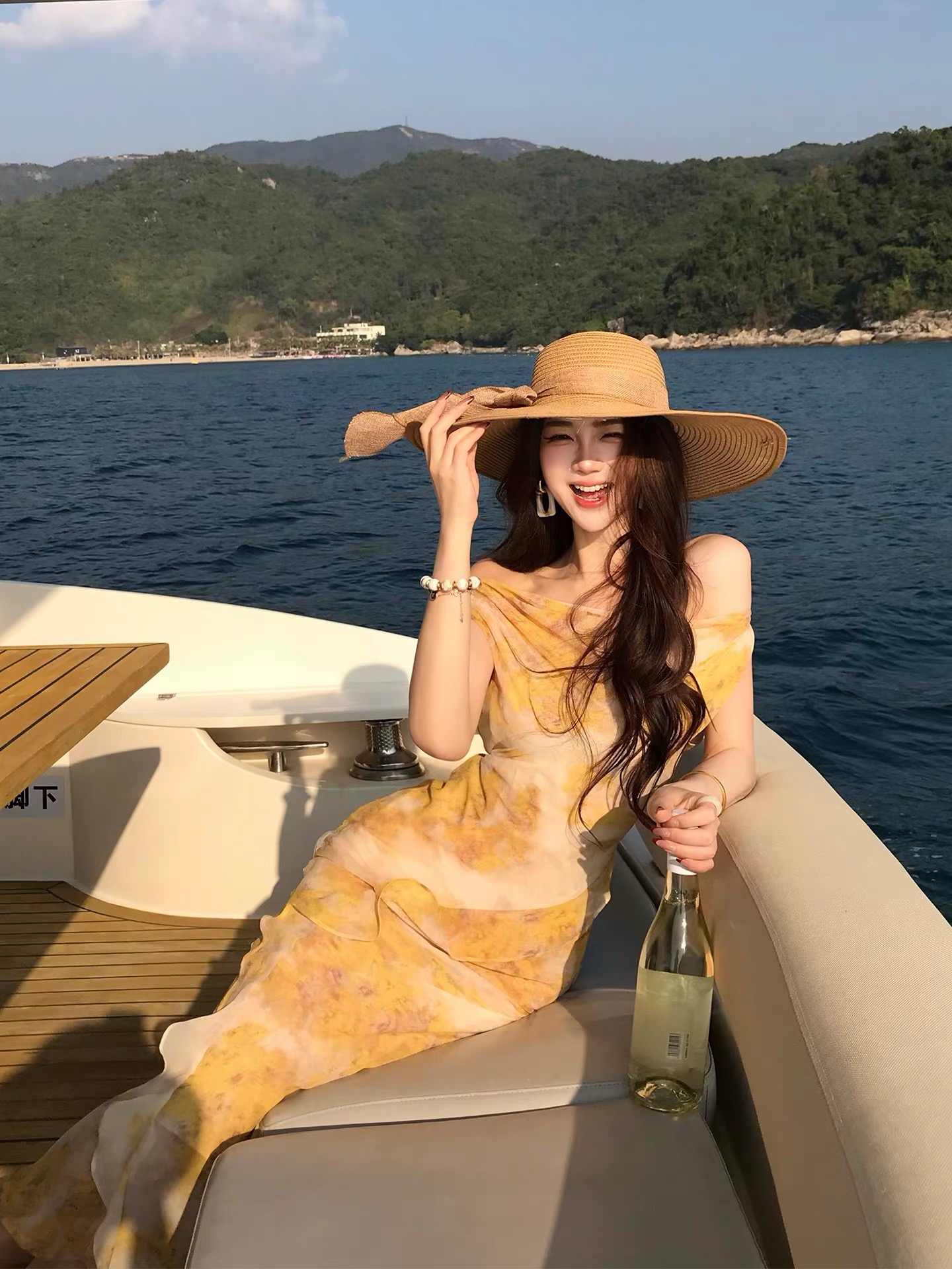무쯔리 목자이 ~ 중 리 분위기 센스 민소매 흔들다 칼라 쉬폰 드레스 디스플레이 화이트 도루 센스 허리 수축 타이트 스커트 인어 꼬리 롱 스커트 여름