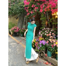 批发凌茜恣禾 碧城春曲'新中式冰丝皱<b class='q'>改良</b><b class='q'>旗袍</b>女春夏明媚漂亮连衣裙