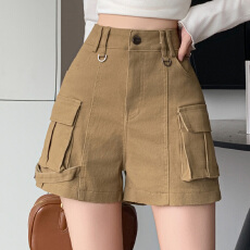 批发实拍春夏新款美式复古工装牛仔短<b class='q'>裤</b>女高腰阔腿弹力包臀热<b class='q'>裤</b>