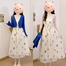 批发实拍~“梦幻花语”大码微胖mm法式少女碎花吊带裙/开衫大码套装