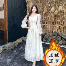 批发温柔风蕾丝<b class='q'>连衣裙</b>女装秋季2025新款很仙的加绒加厚保暖打底长裙子
