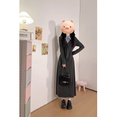 批发实拍 大码女装胖mm新款学院灰调领结拼条纹衬衣领连衣裙