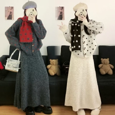 批发带围巾针织开衫毛衣外套女<b class='q'>秋</b>冬2025大码胖mm显瘦减龄漂亮波点套装