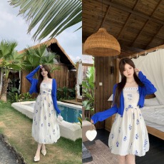 批发新中式国风吊带连衣裙女2026秋季新款显瘦花苞裙气质长裙子+开衫