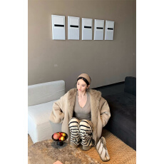 批发实拍实价 韩版气质慵懒宽松毛毛双面可穿连帽外套内搭裤子套装