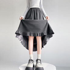 批发实拍2025常规和加绒显瘦百搭大摆花边羊绒中长裙半身裙女