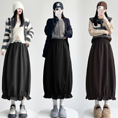 实拍加绒和常规2025秋冬新款显瘦花苞裙女生百搭中长裙洋气