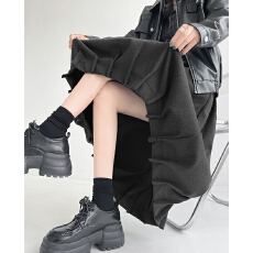 批发实拍2025秋冬毛呢花苞半身裙百搭韩版洋气保暖中长裙