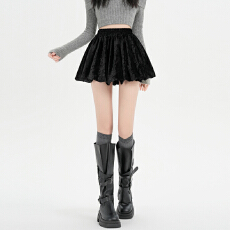 批发实拍2025秋冬丝绒花苞裙短裙<b class='q'>半身裙</b>显瘦百搭洋气裙子<b class='q'>女</b>