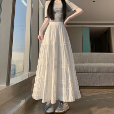 批发实拍2026春季新款显瘦百搭白色中长裙女生韩版中长裙洋气