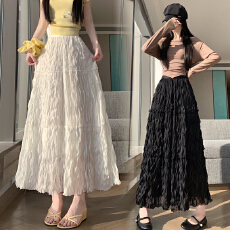 批发实拍2026春夏新款重工扭折中长蛋糕裙女生<b class='q'>百搭</b>韩版半身裙