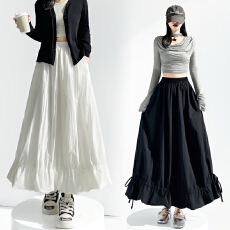 批发实拍2026春夏新款显瘦百搭中长裙抽绳显瘦半身裙女生纯色