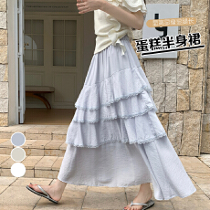 实拍2026夏季新款显瘦百搭韩版纯色半身裙花边中长裙