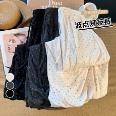 批发实拍2026秋冬新款显瘦百搭韩版波点抽绳糯米花苞裤女