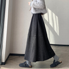 实拍2026秋冬新款显瘦烫金毛呢中长裙女生百搭洋气半身裙