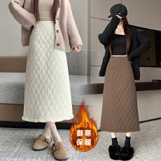 批发荷叶边开叉夹棉<b class='q'>半身裙</b>女2026新款冬季胖mm显瘦遮肚长裙